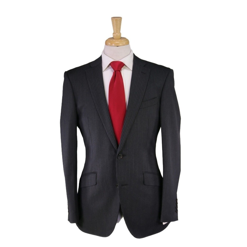 Richard James Black Thin Chalkstripe 2-Btn Slim Fit Super 110's Wool Suit 38R